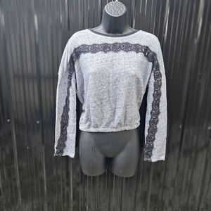 Bershka Gray Sweatshirt with Black Lace Trim